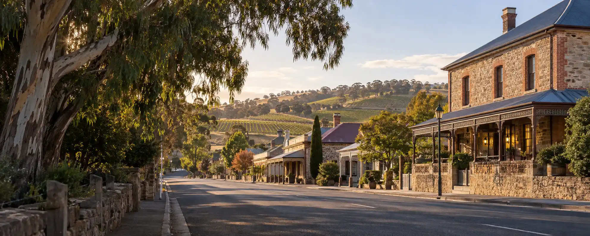 Heritage streetscape and vineyards in the Barossa
